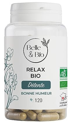 COMPLEXE DETENTE & SOMMEIL - RELAX BIO - Aubépine, Valériane, Passiflore & Lavande Bio - Certifiés Ecocert - 120 gélules - Cure 2 mois - BELLE&BIO - Fabriqué en France