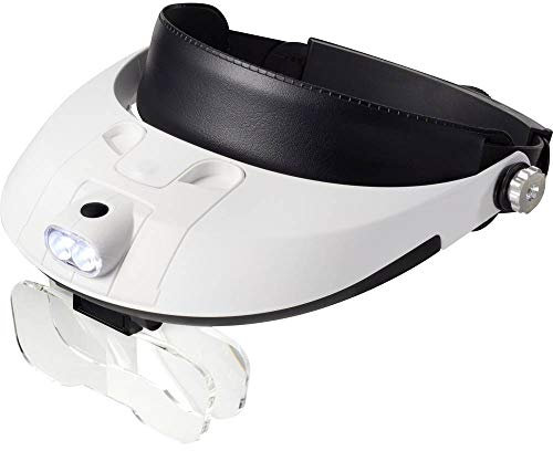 TOOLCRAFT Kopflupe I LED-Beleuchtung I 5 austauschbare Linsen I Handwerk I Hobby I Weiß-Schwarz I Vergrößerung 1.0 x - 3.5 x I Lupenleuchte