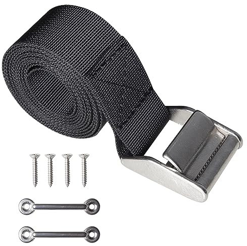 UCEDER 56 Inch Battery Tie Down Strap Kit with 316 Stainless Steel Buckle, 2 x 316 Stainless Steel Strap Holders, 4 x SS Screws(1 Piece)