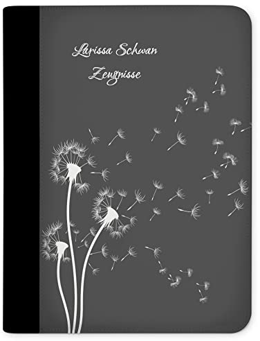 CreaDesign Customize A4 Zeugnismappe für Kinder 26,7x32,7x1 cm, Sichtbuch mit 10 Klarsichthüllen, erweiterbar auf bis zu 20 Taschen, Grau Pusteblume Design, Dokumentenmappe für Schüler