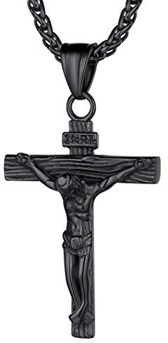 Richsteel INRI Jesus Kreuzkette in Schwarz Farbe Edelstahl INRI Jesus Kreuzkette Edelstahl Religiöser Schmuck