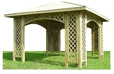 Stan-Wood PAVILLON 3m x 3m (Außenmaß 3,5m) HOLZPAVILLON MIT HOLZDACH, MIT RANKGITTER OHNE SCHINDELN