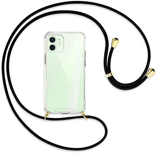 mtb more energy® Handykette kompatibel mit iPhone 12, 12 Pro (6.1'') - schwarz/Gold - Smartphone Hülle zum Umhängen - Anti Shock Strong Strong TPU Case