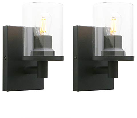 Yosoan 2 Packs Modern Glass Black Wall Sconce Lights Up/Down, E27 | Wall Light Fittings for Living room, Dining room, Bedroom, Hallway, Kitchen