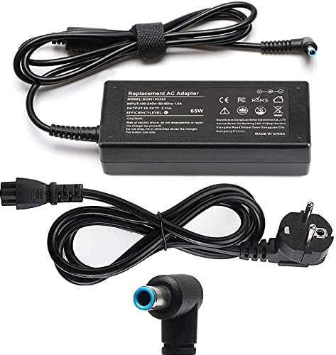 HP 65W Chargeur pour Ordinateur Portable 19,5V 3,33A Bloc d'alimentation avec câble d'alimentation pour HP Pavilion x360 11 13 15, EliteBook Folio, Spectre Ultrabook et Plus (4,5 x 3 mm)