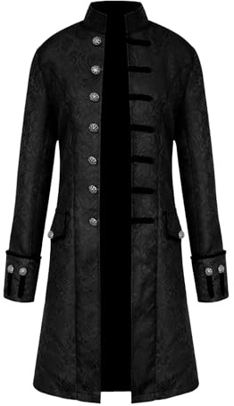 KGIHPC Men Steampunk Vintage Jacket Retro Gothic Victorian Frock Coat Halloween Costume Medieval Tailcoat Jacket (Black, 2XL)