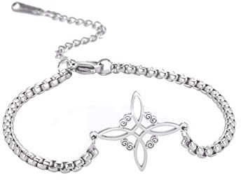 EUEAVAN Delicate Celtic Witch's Knot Armband Amulett Ausschnitt vier Ecken Charme Irish Wiccan Vintage Schmuck Geschenk Mädchen Frauen (silber1)
