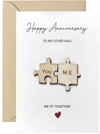 CJ&M Wooden Anniversary Card,Anniversary Card for Couple,Birthday, Jigsaw Card,Happy Wedding Anniversary Card,Cute Handmade Cards for Husband Wife Couple Boyfriend Girlfriend,Gift for Him Her.