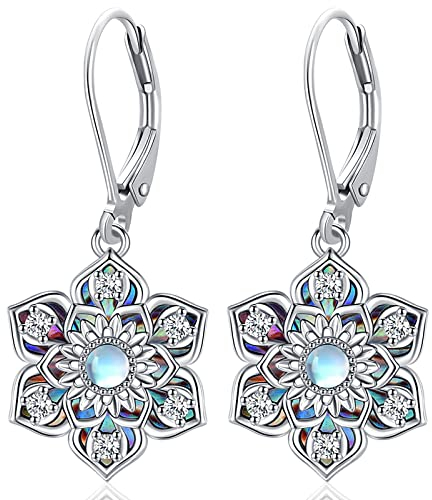 Mondstein Ohrringe für Damen 925 Sterling Silber Lotus Hängend Tropfen Ohrringe Schmuck Geschenk für Frauen Mädchen