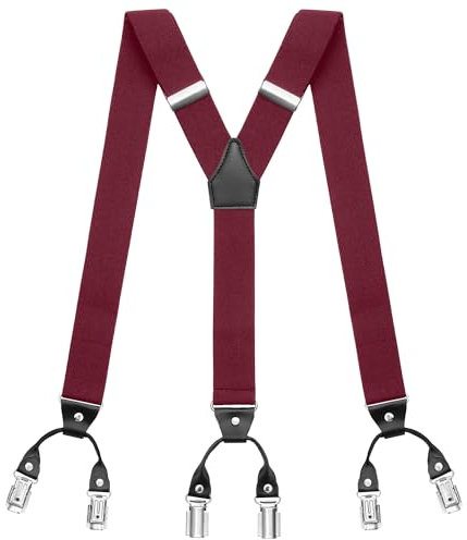 Herren Hosenträger Set mit Fliege und Einstecktuch (Dunkelrot)