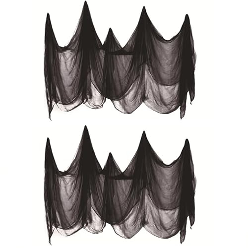 Youery 2 Blätter Halloween Dekoration Schwarze Gaze (2m × 5m), Gruseliges Halloween Deko Schwarz Tuch Stoff Halloween Dekostoff Horror Dekoration für Türen Hallen, Veranden, Fenster, Spukhäuser Party
