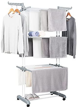 Herzberg, Multifunktionaler Trockner 20m Leinen grau HG8034-GRY | 20 m ausziehbar, Gestell aus Metall und ABS, faltbar und abnehmbar, einfache Montage, großes Fassungsvermögen