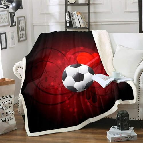 NDXRWDZR Decke Roter FußBall Kuscheldecke Flauschig als Geschenke für Frauen Männer Extra Weich Warm Decke als Sofaüberwurf Tagesdecke oder Wohnzimmerdecke - 140 x 200 cm