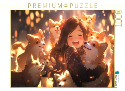 Puzzle · Manga Illustration - Mädchen mit Hunde Welpen | 1000 Teile · Lege-Größe 64 × 48 cm · CALVENDO Puzzle