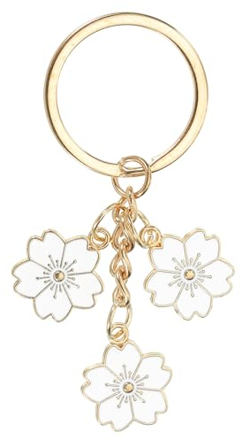 PATIKIL Flower Keychain Charm, Cute Cherry Blossom Enameled Keychain Floral Keyring Pendant for Women Gifts Purse Handbag Bags Decor, White