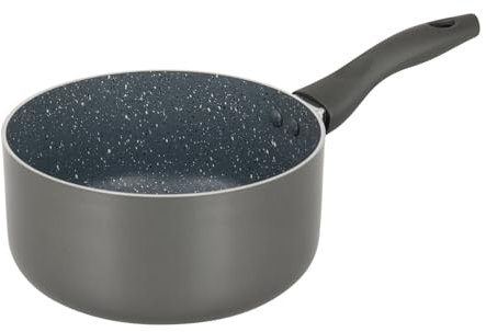 Crealys 539348 Casserole Aluminium AUTAN Ø 18 cm H 8,5 cm - Revêtement Antiadhésif Sain en Céramique effet pierre - Coloris Gris - Manche thermorésistant silicone - Tous feux dont induction