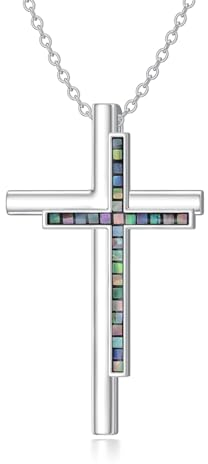 ROMANTICWORK Kreuz Kette Damen 925 Sterling Silber Kreuz Abalone Muschel Anhänger Halskette Kreuz Schmuck Geschenke für Damen Frauen