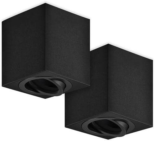 GeyouLux Aufbauspots Eckig, 30° Schwenkbar Deckenspots Schwarz, Φ80×84mm Aufbaustrahler mit GU10 Fassung, Aufputz 230v Spots aus Aluminium, Rund Aufbauleuchte Downlight, 2 Stück(Keine Lichtquelle)