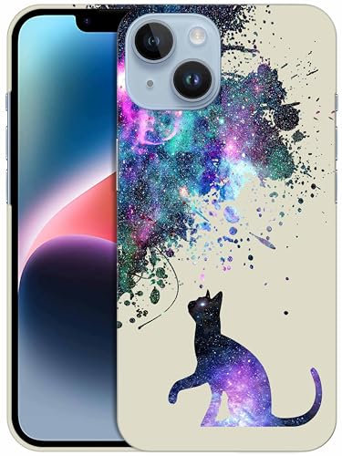 GlamCase for iPhone 14, iPhone 14 Case - Galaxy Cat Pattern Design Printed Slim & Sleek Cute Plastic Hard Snap on Protective Designer Back Phone Case/Cover for iPhone 14