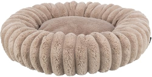 TRIXIE Hundebett Lonni rund, mit Samtbezug, rutschfest – ø 60 cm, braun | Kuschelig weicher Hundekissen, waschbar – für kleine Hunde, integriertes Kissen und rutschfester Boden