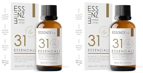 Olio alle 31 Erbe Balsamico e Defaticante, Miscela di 31 Oli Essenziali Concentrati, Puri e Naturali Multiuso per Massaggi, Suffumigi, Aromaterapia, Cura della Pelle e Capelli. (Confezione da 2)