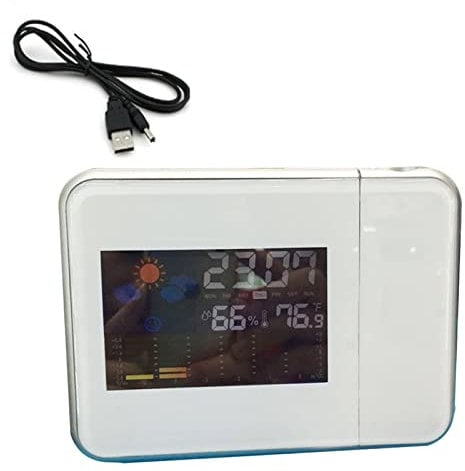 Ruiqas Projector Dimmable Clock with Weather Station Indoor Temperature Humidity Monitor