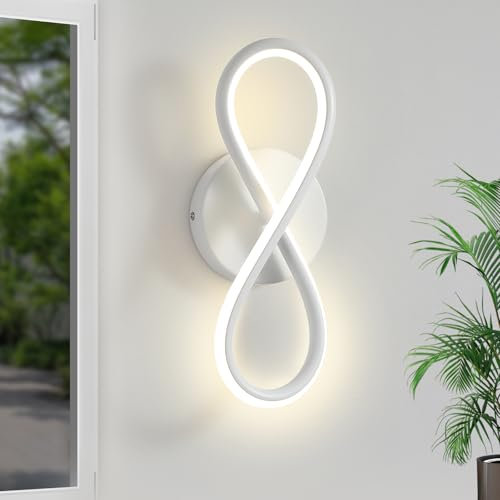 Homefire Wandleuchte Innen LED Wandlampe Modern: Wand Lampe für Treppenhaus Schlafzimmer Wohnzimmer Korridor Kühles Design 7W Kurvendesign Dekorativ Weiß Wandleuchten Warmweiß 3000K