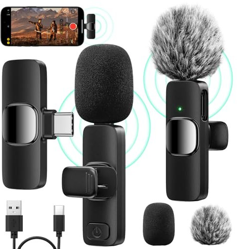 GlasFlength Mikrofon Handy Ansteckmikrofon, Mini Lavalier Mikrofon Kabellos für iPhone 15 16 Android Plug-and-Play Wireless Microphone mit Rauschunterdrückung für Videoaufnahmen Vlog YouTube (2 Mic)