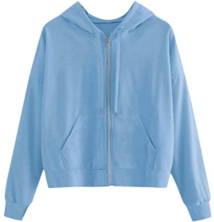 Felpa casual con cerniera frontale, felpa da donna, a maniche lunghe, con coulisse, con tasche, tinta unita, con cerniera, alla moda, con cappuccio, giacche leggere con tasche per donne e ragazze, Z2