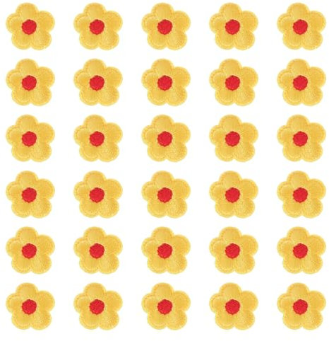 PATIKIL 30 Pcs Flower Iron on Patches, Embroidered Sew on Applique Repair Patch for Backpacks Clothing Shoes Hats DIY, Yellow