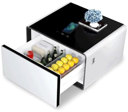 GddOGUK Smart Nightstand 15w Wireless Charging Bedside Table with Built in Fridge Bedside Cabinet Bedroom Side Table Chic End Table(Wei�)