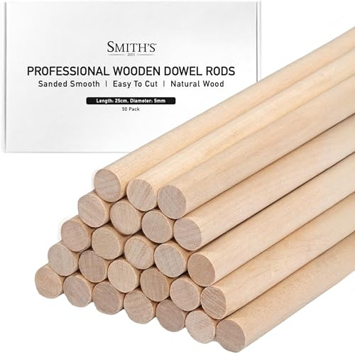 Wooden Dowel Rods by Smith’s® (50 Pack / 25cm x 5mm) | Unfinished, Natural, Organic Wood Sticks | FSC Approved | Perfect for Craft Projects, DIY, Art Works, Woodcraft, & More!