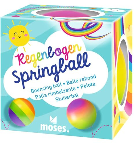 Moses. Regenbogen-Springball – bunter Hüpfball aus Naturkautschuk, extra hoher Sprung, 6 cm Ø, fröhlicher Spielspaß für Kinder, Überraschungsprodukt