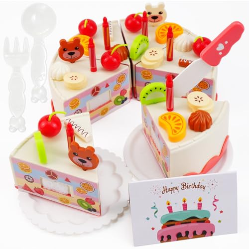 Jyunsing Pasteles Juguete, Comiditas de Juguete para Cortar, Tarta de Cumpleaños Juguete Juego de rol para, Alimentos de Juguete Educativos Montessori para Niños