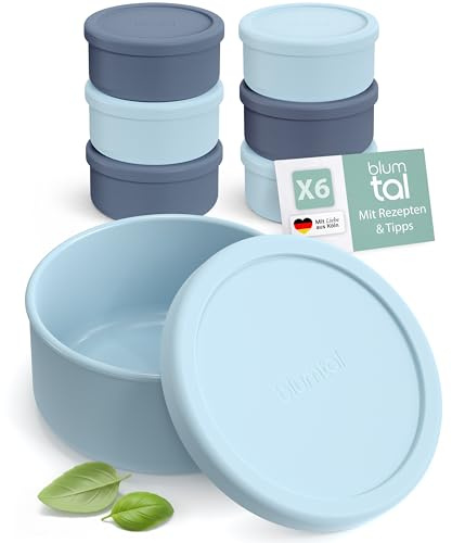 Blumtal Pizzaballenbox mit Deckel 6er Set - BPA-freie Pizza Ballenbox Silikon 14,5x6,5cm - antihaftende Pizza Box für optimale Gärung - Gärbox - Teigbox - Pizzaboxen Teig mit Deckel - Set Blau