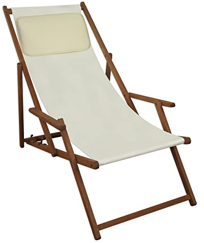Deckchair weiß Liegestuhl klappbare Sonnenliege Gartenliege Holz Strandstuhl Gartenmöbel 10-303KH