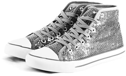 Party Factory Pailletten Schuhe, Silber Glitzer, Größe 38, für Damen und Herren, Designer Turnschuhe, Sneaker für Karneval