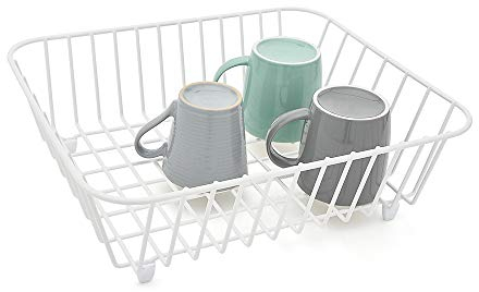 simplywire – Kitchen Sink Basket – Dish Drainer – White Plastic Coated Steel