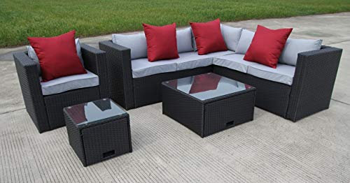UK Leisure World NEW RATTAN WICKER CONSERVATORY OUTDOOR GARDEN FURNITURE SET CORNER SOFA TABLE (Black)