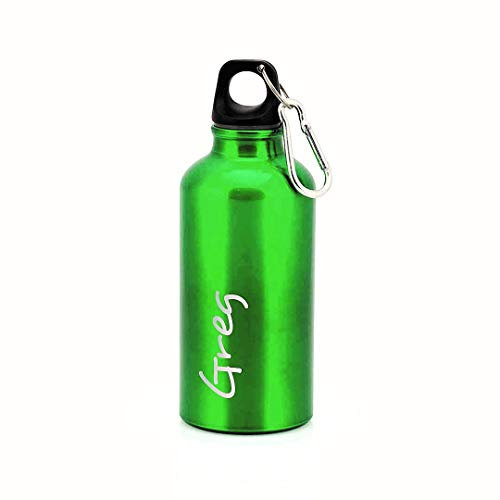 eBuy GB Personalised Any Name Lightweight Reusable Custom Engraved 400ml Aluminium Sports Water Bottle with Screw Cap & Carabiner (Green - Modern)