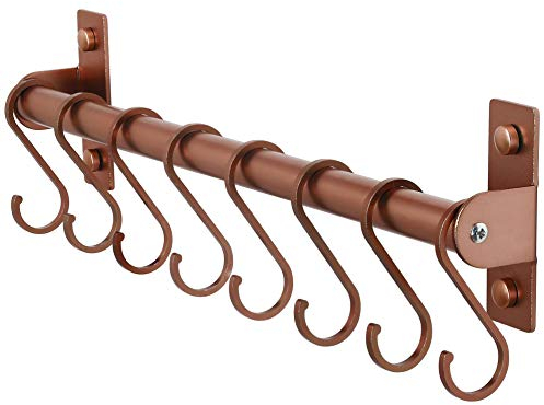 Dseap Kitchen Utensil Holder Hanger, Pot and Pan Rack Wall Mounted, Kitchen Rail with 8 Hooks for Hanging Cooking Utensils, Mugs, Spoons, Wall Mounted, Rose Gold