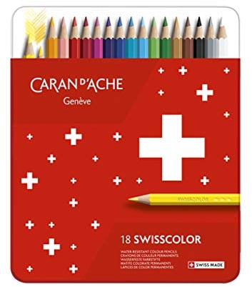 Caran d'Ache d'Ache Swisscolor Metall Etui mit 18 wasserfesten Farbstiften, 1284718, bunt, os