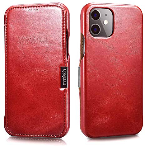 Mobiskin Hülle kompatibel mit Apple iPhone 12 MINI (5,4 Zoll), Handyhülle mit echtem Leder, Case, Schutzhülle, dünne Handy-Tasche, Slim Cover, Vintage Rot
