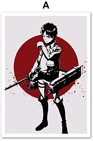 Angriff auf Titan Eren Jaeger Levi Ackerman Anime Poster und Drucke Wandkunst Leinwand Gemälde Babybilder Wandmalereien, 1,10x15cm No Framed