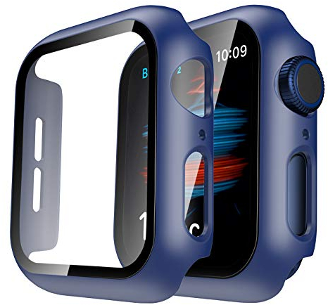 TAURI 2 Pezzi Cover per Apple Watch SE/Series 6/5/4 40mm con Pellicola Protettiva in Vetro Temperato 9H, Custodia per Apple Watch Rigida Totale Ultra Sottile HD Clear Pellicola Protettiva 40mm - Blu