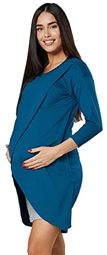 HAPPY MAMA Femme Robe Maternité d'allaitement Désign 033 (Vert Bouteille et Gris chiné, 44, 2XL)