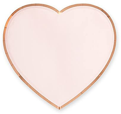WEDDINGSTAR Piatti di carta usa e getta a forma di cuore, grandi, colore oro rosa, set da 8