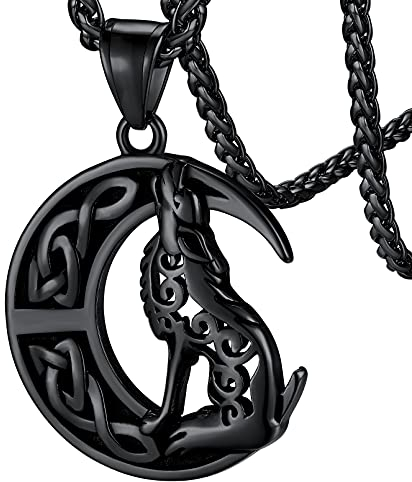 FaithHeart schwarz Wolf Anhänger Nordischer Viking Stil Heulender Wolf Halskette Punk Viking Schmuck mit Geschenkebox für Weihnachten Valentinstag