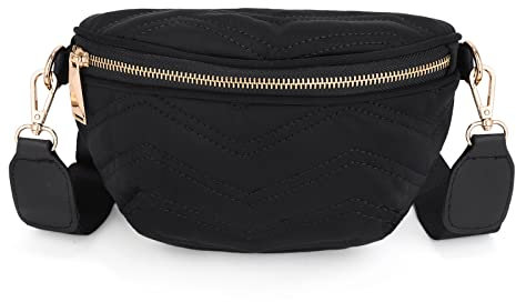 UTO Damen Bauchtasche Schlanke Gürteltasche wasserdichte Leichte Hüfttasche Mode Welle Gesteppte Brusttasche