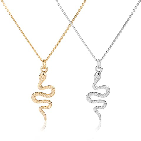 Newsmy 2 Pack Snake Necklace Silver Snake Chain Gothic Punk Choker Gold Pendant Necklace Hip Hop Jewellery for Women & Men(Mothers Day Gifts)